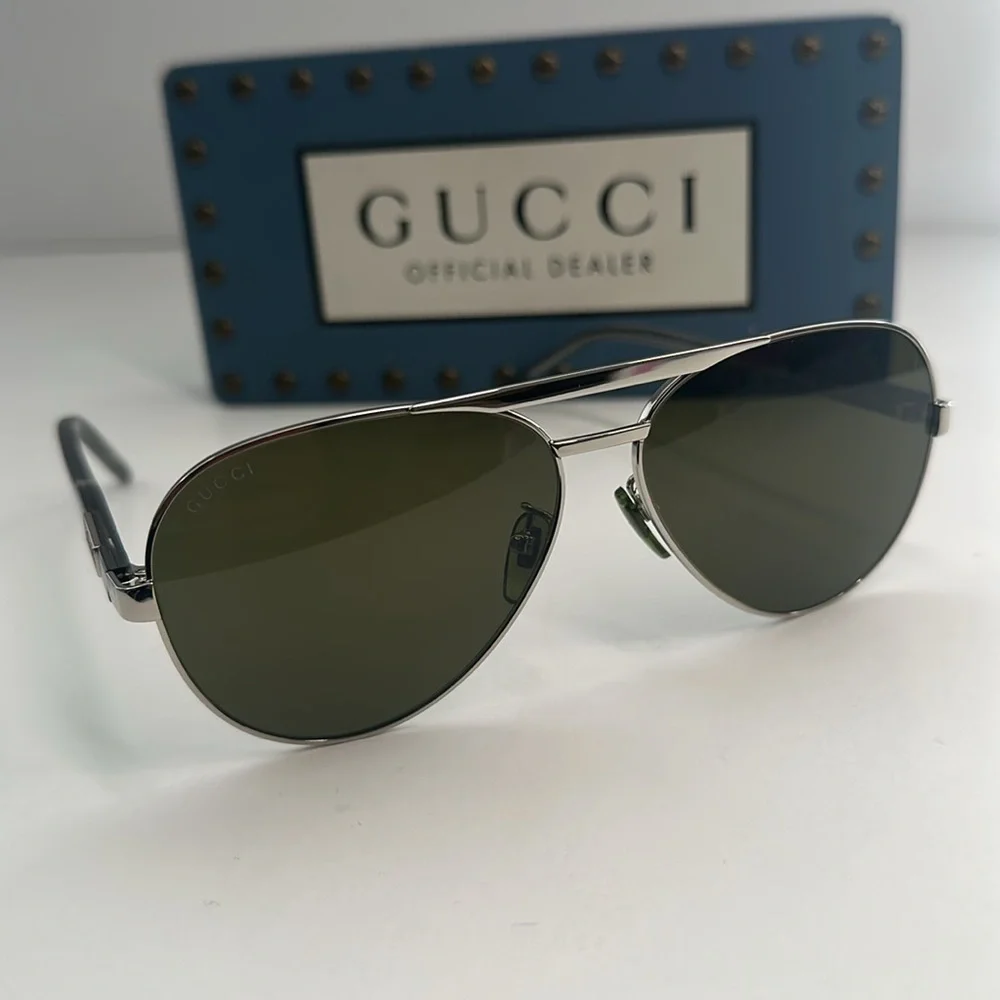 💯- New Authentic Gucci™ GG1163S 002 60 - Silver/Gray Sunglasses